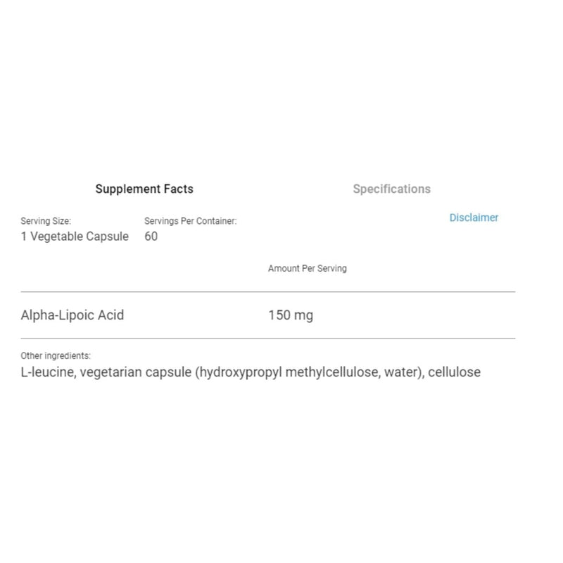 Alpha-Lipoic Acid (150 Mg) Supplement Facts