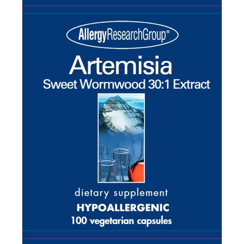 Allergy Research Group Artemisia Sweet Wormwood 30:1 Extract dietary supplement, labeled as hypoallergenic, with 100 vegetarian capsules.