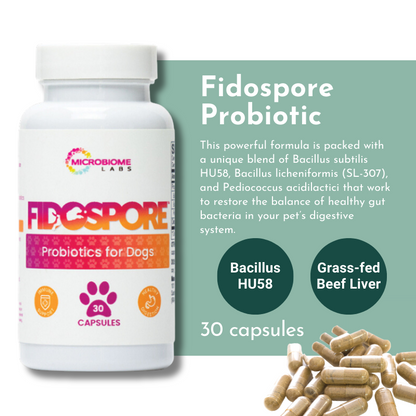 Fidospore by MicroBiome Labs - Digestive Probiotic for Pets - A premium digestive probiotic designed to address a common issue among pets: digestive problem