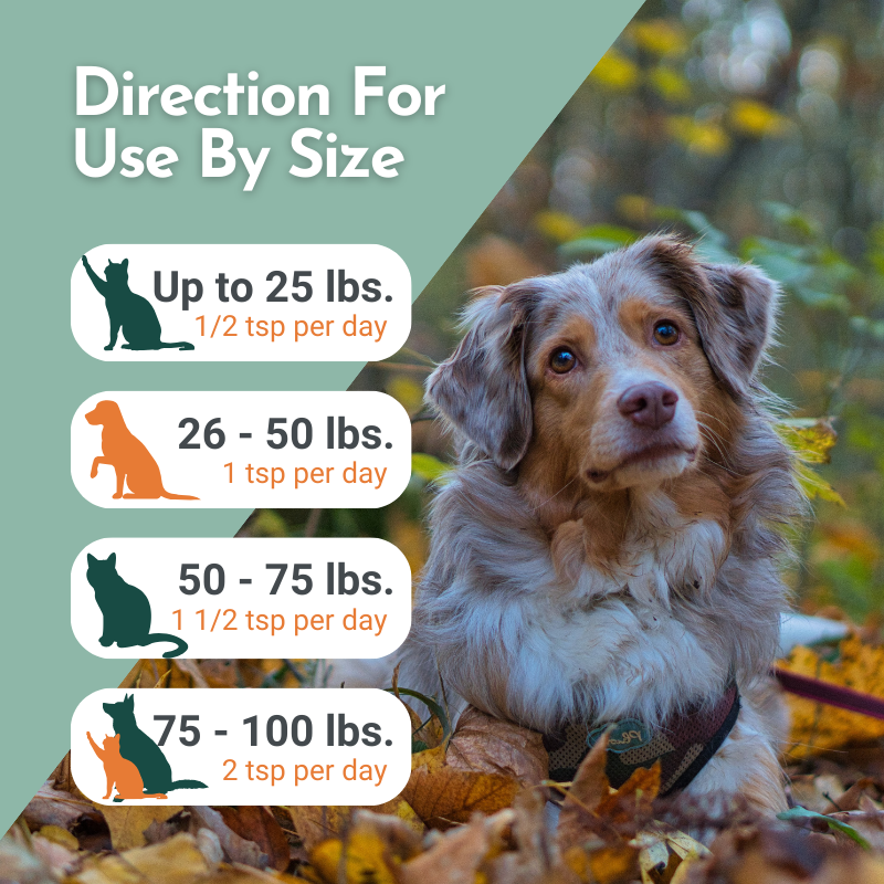 Direction For Use by Size - Omega Pawz - Liquid Fish Oil Supplement for Pet’s Energy Booster