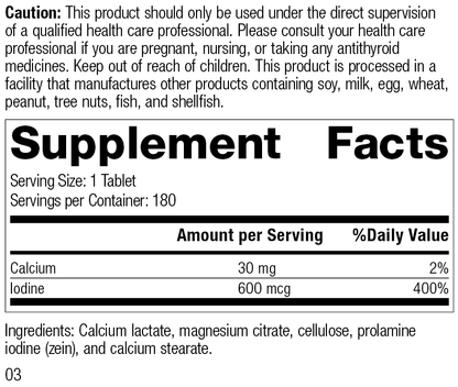 Prolamine Iodine, 180 Tablets, Rev 03 Supplement Facts