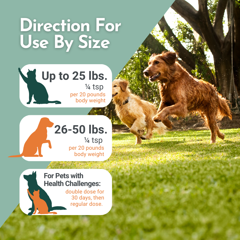 Direction For Use By Size | Holistic Total Body Support For Cats & Dogs by Dr. Ruth Roberts - Protect your pet's body from disease, bodily stress, wear and tear