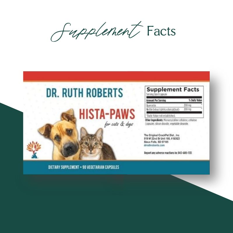 Supplement Facts Hista Paws - Herbal Allergy Supplement for Cats and Dogs