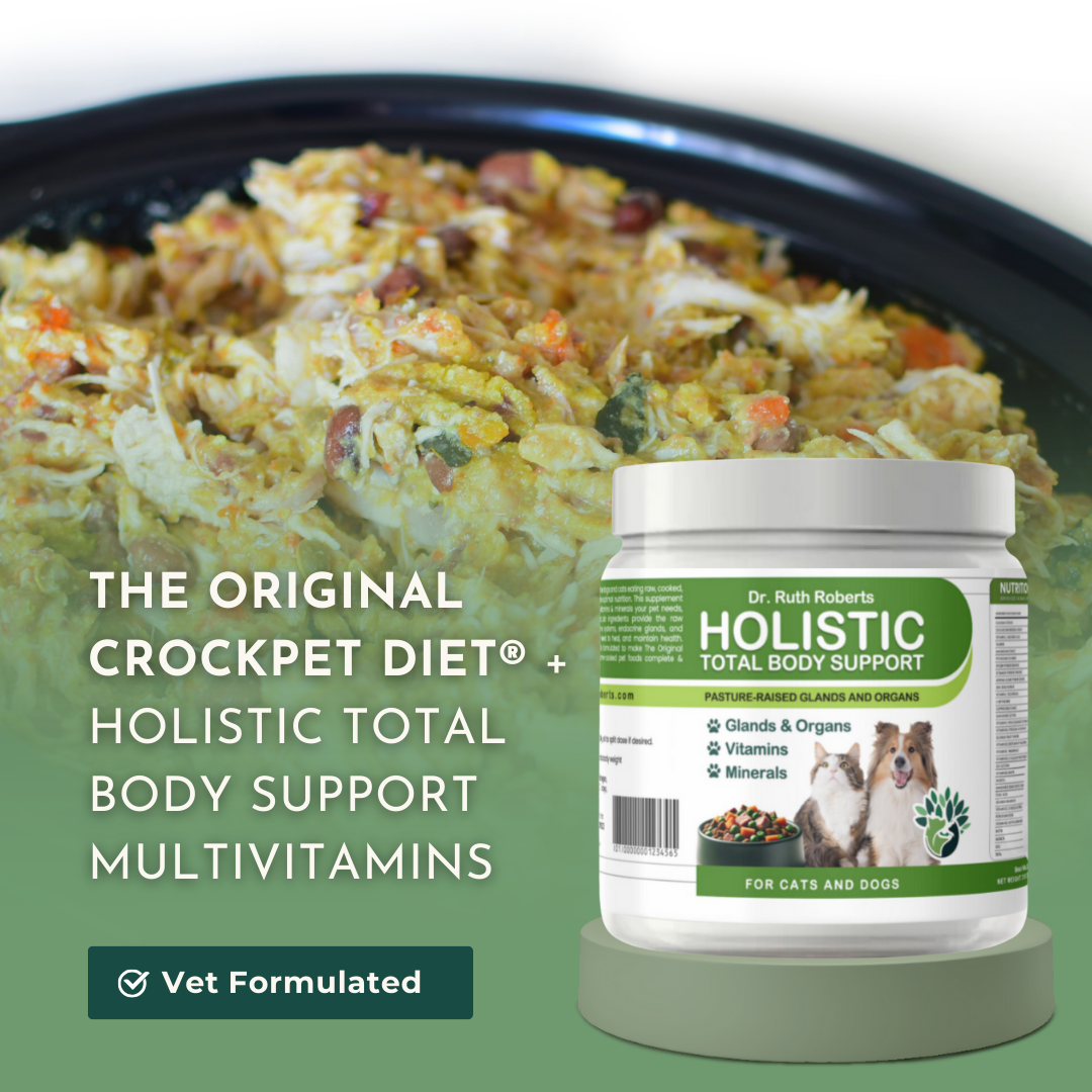 The Original Crockpet Diet bundle with Holistic Total Body Support Multivitamins on a kitchen countertop with fresh vegetables and supplements
