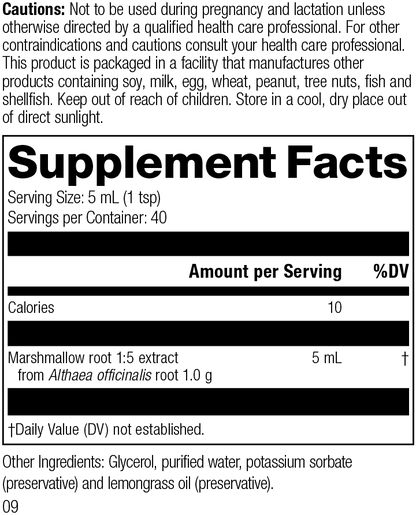 Marshmallow Root 1:5 Glycetract, Rev 09 Supplement Facts