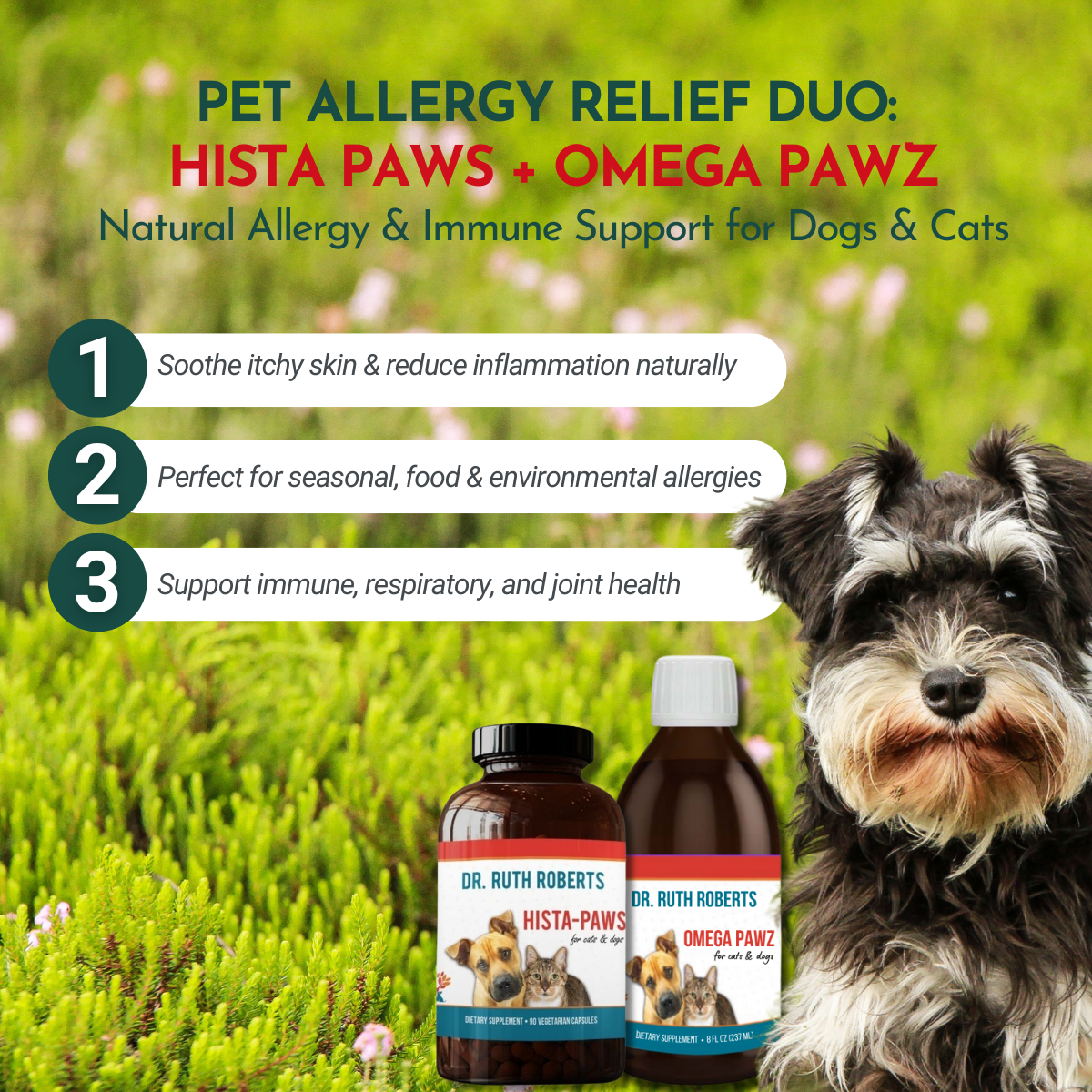 Pet Allergy Relief Duo: Hista Paws + Omega Pawz