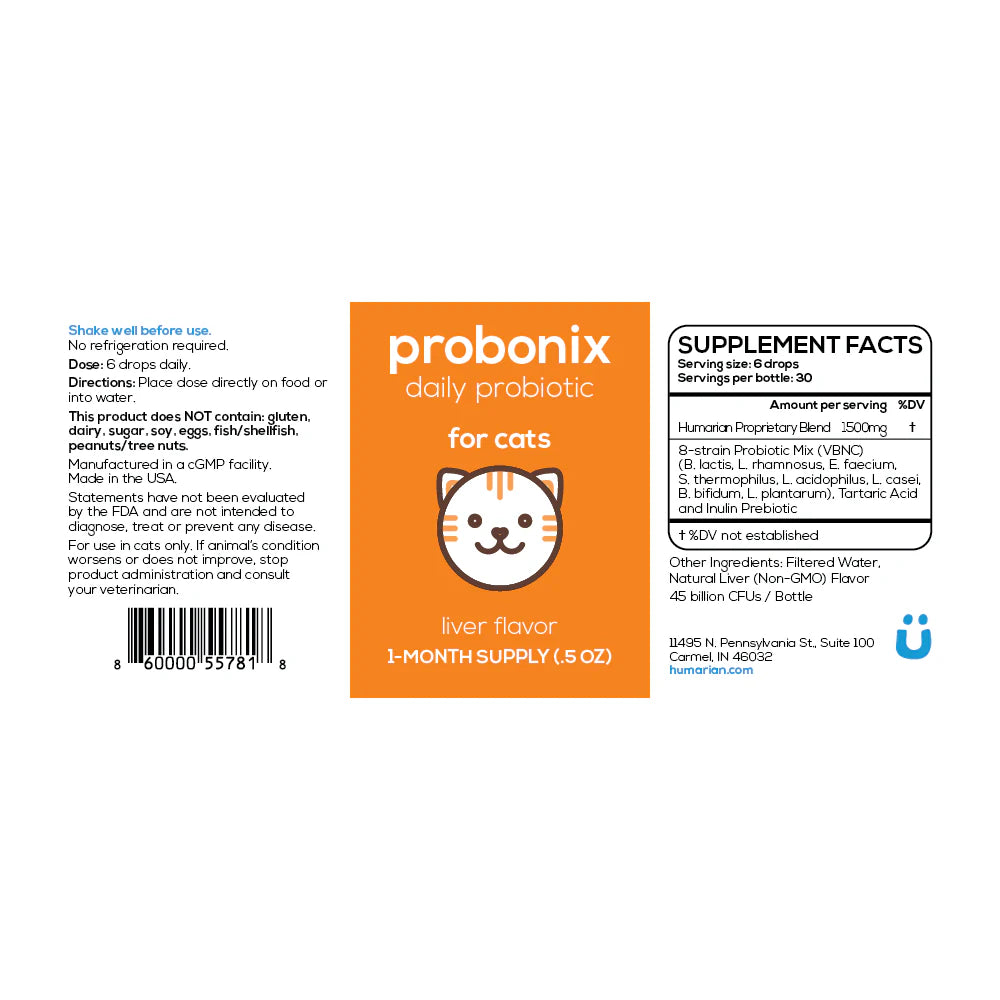 Cat Probonix - Liquid Probiotic for Cats Supplement Facts