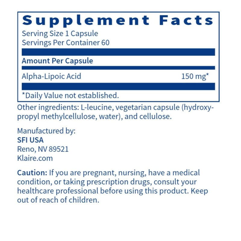 Alpha-Lipoic Acid (150 Mg) Supplement Facts