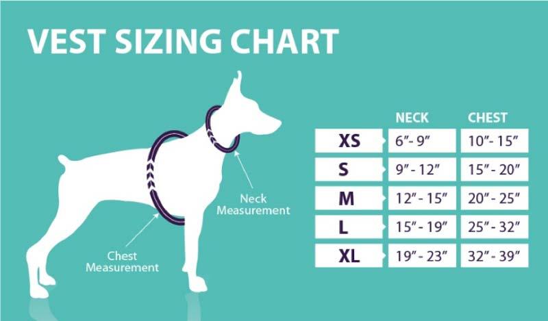Calmer Canine Anxiety Treatment System: Device + Vest  | Dr. Ruth Roberts sizing chart